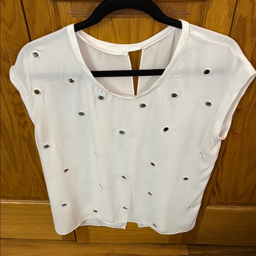 Express White Cap Sleeve Embellished Blouse